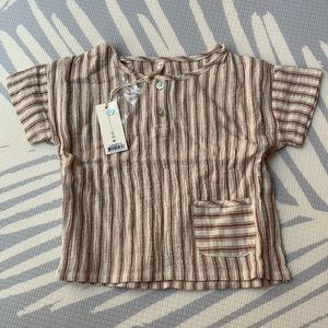 Rylee + Cru woven Henley tee in Amber stripe, size 18-24m